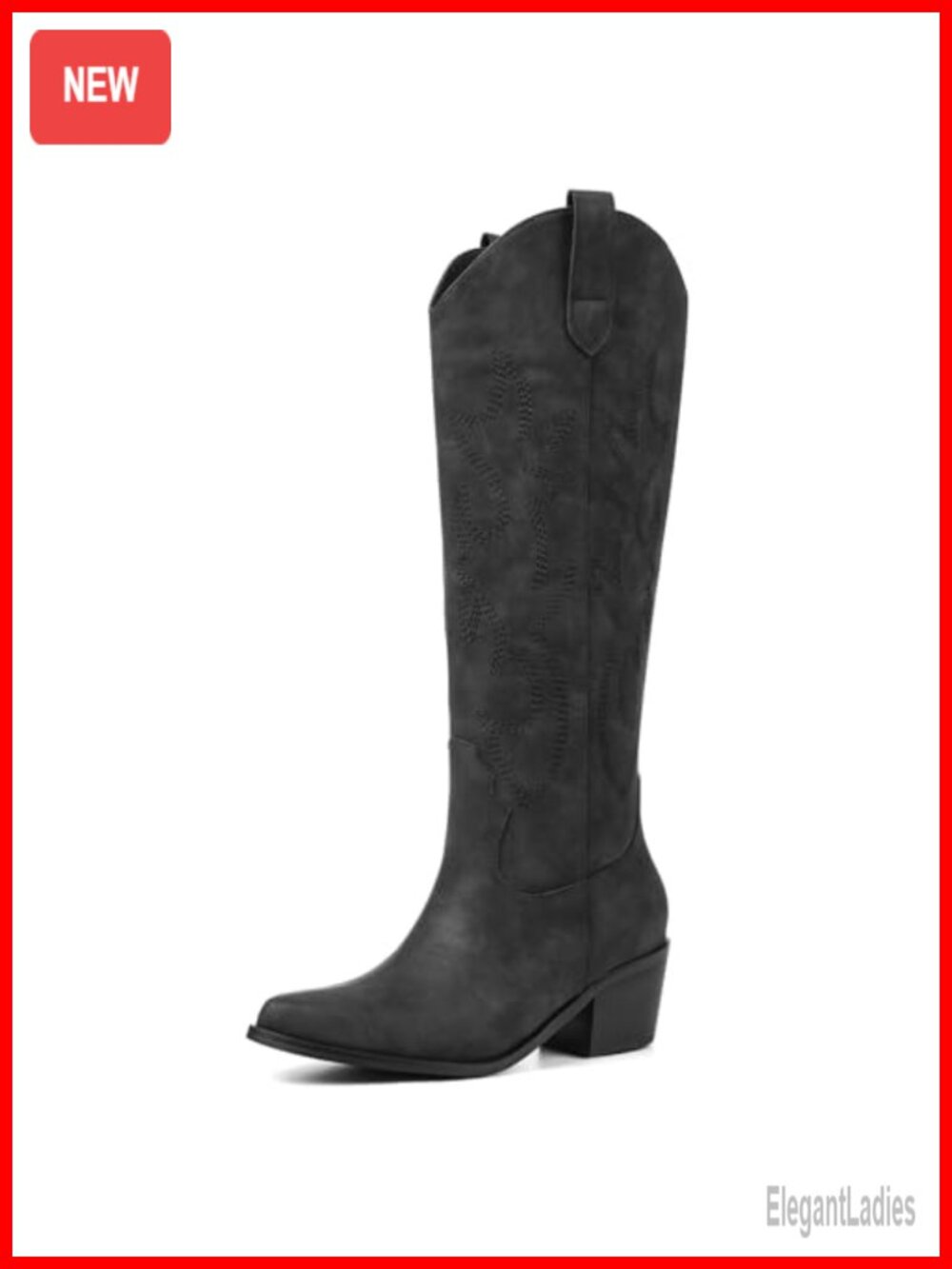 Wide Calf Knee High Cowgirl Boots Western Slip On Block Heel Pointed Toe